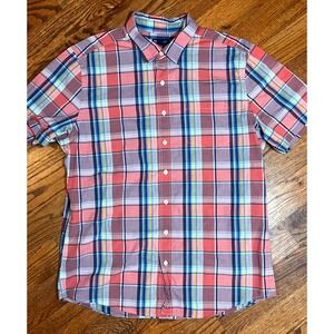 Gap Mens XL Slim Fit Short Sleeve Plaid Button Down Shirt Multi-Color Cotton